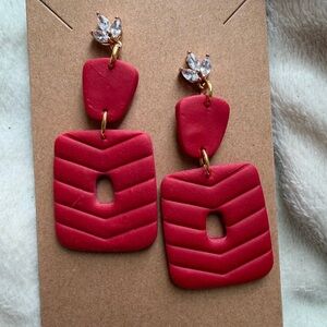 Elegant Red Geometric Handmade Polymer Clay Earrings